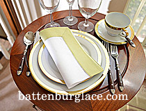White Hemstitch Napkin with Mellow Green colored Trims.